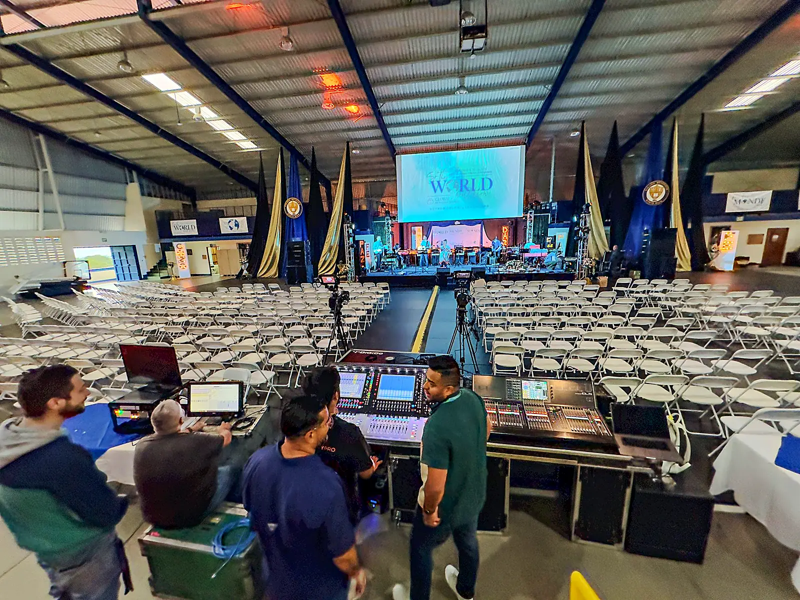 Operators at the broadcast control position during a live stream