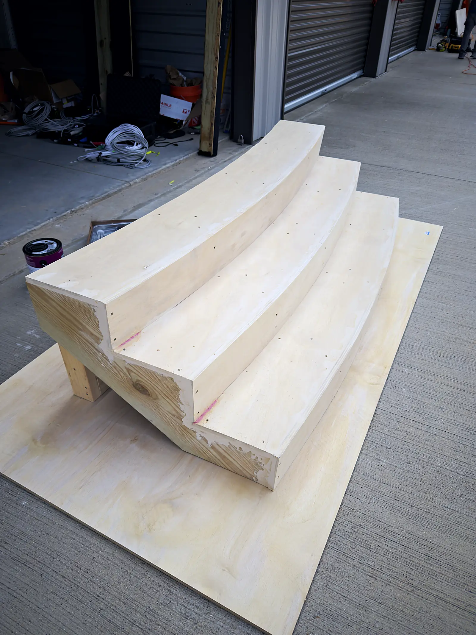 Custom curved scenic mid-fabrication in our shop